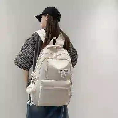 單倉 高颜值简约字母设计学院风通勤百搭背包初高中学生大容量轻便耐磨书包 尼龙 双肩包 常规 男女同款情侣款 白色/粉色/蓝色/黑色