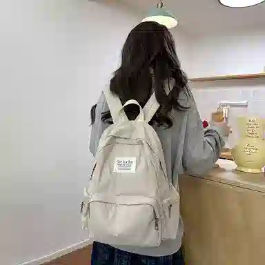 單倉 森系高颜值休闲百搭初高中学生大容量轻便书包 尼龙 背包双肩包 男女同款情侣款 白色/粉色/蓝色/黑色