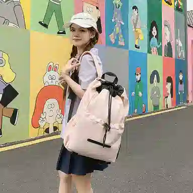 單倉 高级感时尚简约设计旅行通勤百搭背包初高中学生轻便耐磨书包 尼龙 双肩包 常规 男女同款情侣款 粉色/蓝色/黄色/绿色/黑色