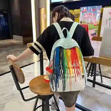 單倉 扎染个性涂鸦小众抽象设计学生通勤百搭背包潮流初高中学生大容量轻便耐磨书包 尼龙 双肩包 常规 女款 黄色/蓝色/绿色/黑色