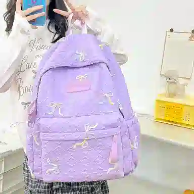 單倉 小众学院风蝴蝶结高颜值百搭旅行 复合布 双肩包 女款 多色
