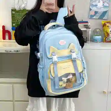 單倉 时尚潮流可爱甜美高级舒适轻便耐磨学院风背包初高中学生大容量通勤百搭书包 斜纹布 双肩包 常规 女款 粉色/紫色/蓝色/绿色/黑色
