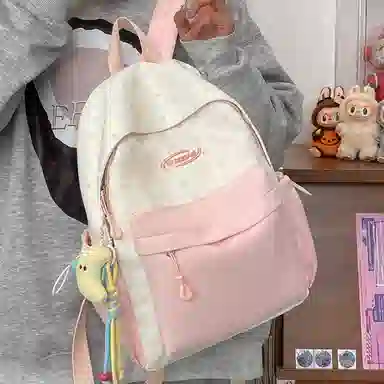 單倉 高颜值星星印花设计通勤百搭学院风背包初高中学生大容量轻便耐磨书包 尼龙布 双肩包 常规 女款 粉色/蓝色/黄色/绿色/黑色