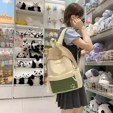 單倉 高颜值时尚撞色设计学院风通勤百搭背包旅行简约初高中学生大容量轻便耐磨书包 尼龙 双肩包 常规 女款 米白色/卡其色/黄色