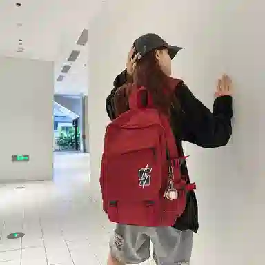 單倉 韩系高颜值卡通设计通勤百搭学院风背包初高中学生大容量轻便耐磨书包 尼龙 双肩包 常规 男女同款情侣款 白色/红色/灰色/黑色