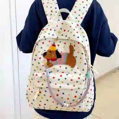 單倉 可爱腊肠狗波点初高中学生书包百搭背包 尼龙 双肩包 常规 女款 多色