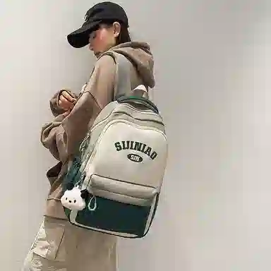 單倉 学院风通勤百搭背包初高中学生大容量轻便耐磨书包 尼龙 双肩包 常规 男女同款情侣款 粉色/蓝色/红蓝色/绿色/卡其色/黑色
