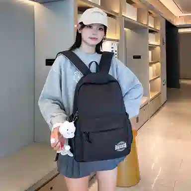 單倉 日系通勤百搭字母设计书包初高中学生大容量通勤百搭书包 尼龙 双肩包 常规 男女同款情侣款 粉色/紫色/黄色/蓝色/卡其色/黑色