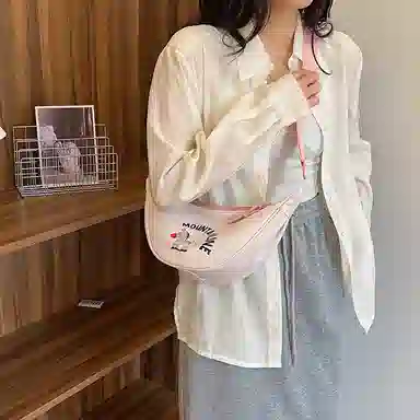 單倉 通勤轻便单肩腋下包休闲可爱百搭 尼龙布 斜挎包 女款 米白色/黑色/卡其色/湖蓝色/粉色