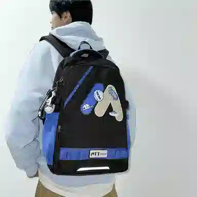 單倉 高颜值美式高街学院风初高中学生时尚潮流 尼龙 书包背包双肩包 常规 男女同款情侣款 多色