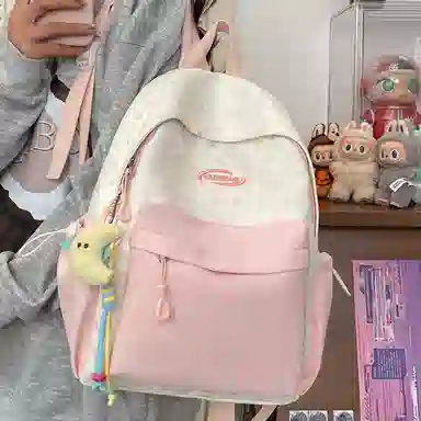 單倉 高颜值星星印花设计通勤百搭学院风背包初高中学生大容量轻便耐磨书包 尼龙布 双肩包 常规 女款 粉色/蓝色/黄色/绿色/黑色