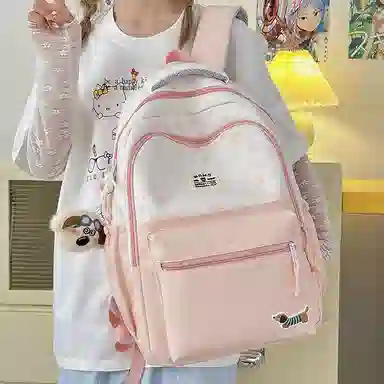 單倉 高颜值印花设计通勤百搭学院风背包初高中学生大容量轻便耐磨书包 涤纶 双肩包 常规 男女同款情侣款 粉色/红色/卡其色/黑色