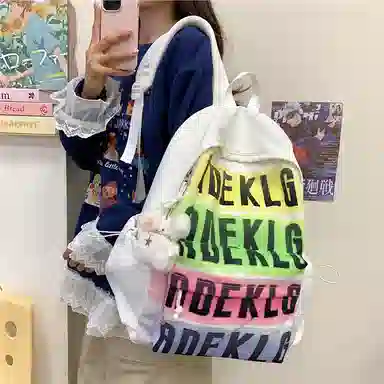 單倉 高颜值时尚字母简约设计学院风通勤百搭背包初高中学生大容量轻便耐磨书包 牛津布 双肩包 常规 男女同款情侣款 白色/黑色