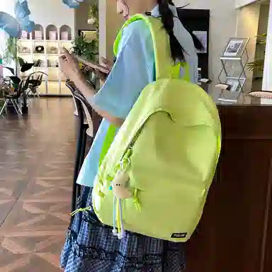 單倉 日韩系纯色简约设计轻便耐磨舒适背包初高中学生大容量通勤百搭书包 斜纹布 双肩包 常规 男女同款情侣款 黄色/绿色/蓝色/黑色