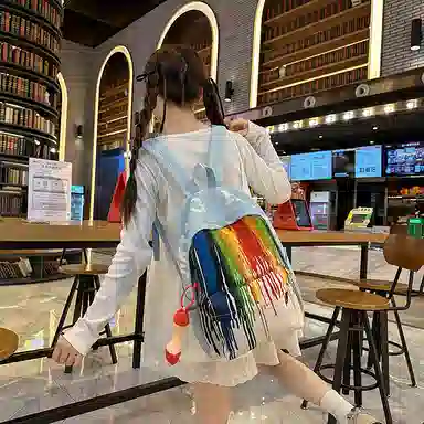 單倉 扎染个性涂鸦小众抽象设计学生通勤百搭背包潮流初高中学生大容量轻便耐磨书包 尼龙 双肩包 常规 女款 黄色/蓝色/绿色/黑色