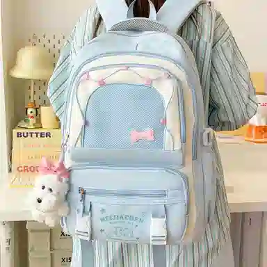 單倉 高颜值大容量可爱撞色短途旅行 复合布 双肩包 女款 黄色/粉色/黑色/蓝色/绿色