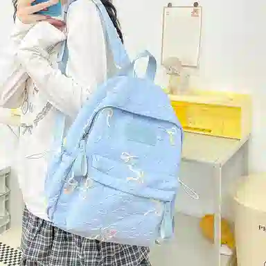 單倉 小众学院风蝴蝶结高颜值百搭旅行 复合布 双肩包 女款 多色