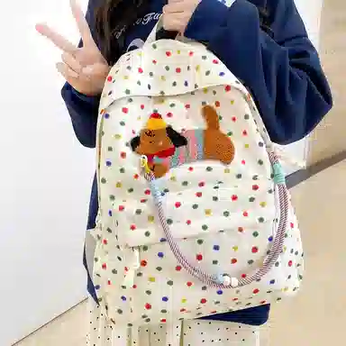 單倉 可爱腊肠狗波点初高中学生书包百搭背包 尼龙 双肩包 常规 女款 多色