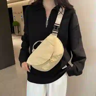 單倉 休闲简约轻便运动 尼龙布 斜挎包 男女同款情侣款 米白色/黑色/紫色/卡其色/绿色