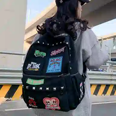 單倉 潮流小众个性通勤百搭学院风背包初高中轻便耐磨 帆布 双肩包 男女同款情侣款 多色