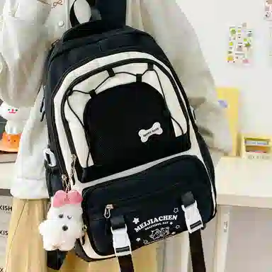 單倉 高颜值大容量可爱撞色短途旅行 复合布 双肩包 女款 黄色/粉色/黑色/蓝色/绿色