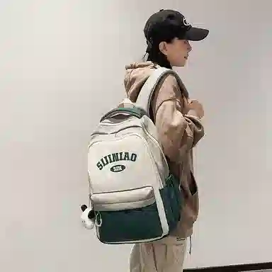 單倉 学院风通勤百搭背包初高中学生大容量轻便耐磨书包 尼龙 双肩包 常规 男女同款情侣款 粉色/蓝色/红蓝色/绿色/卡其色/黑色
