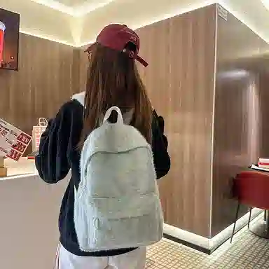 單倉 日系高颜值毛绒针织韩版通勤百搭多巴胺大容量初高中学生书包小众设计 尼龙 背包双肩包 女款 黄色/绿色/白横条/红横条