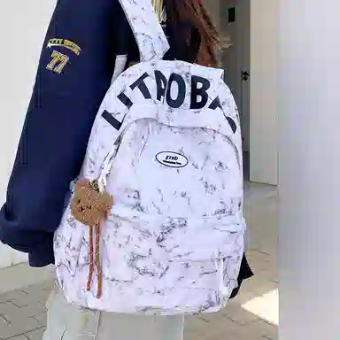 單倉 扎染字母简约设计通勤百搭学院风背包初高中学生大容量轻便耐磨书包 尼龙布 双肩包 常规 男女同款情侣款 白色/红色/绿色/黑色
