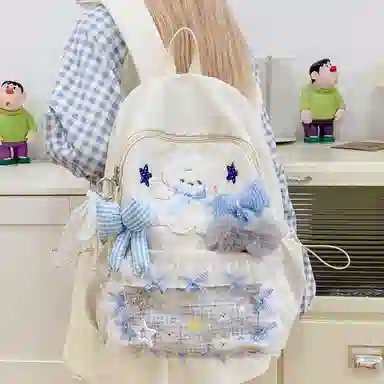 單倉 可爱高颜值时尚简约通勤百搭学院风背包初高中学生大容量轻便耐磨书包 尼龙布 双肩包 常规 女款 白色/黄色