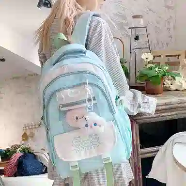 單倉 可爱休闲卡通痛包校园小清新初高中学生大容量书包 尼龙布 背包双肩包 常规 女款 粉色/蓝色/黑色/绿色/黄色