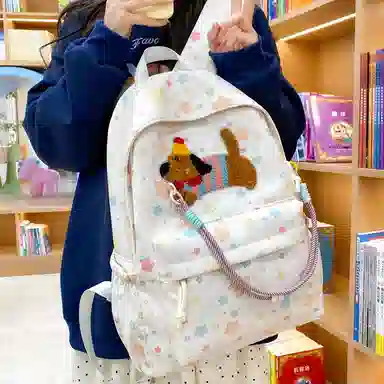 單倉 可爱腊肠狗波点初高中学生书包百搭背包 尼龙 双肩包 常规 女款 多色