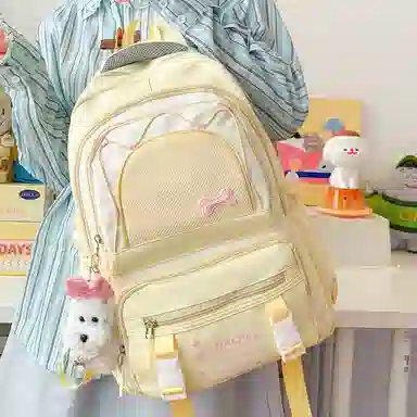 單倉 高颜值大容量可爱撞色短途旅行 复合布 双肩包 女款 黄色/粉色/黑色/蓝色/绿色