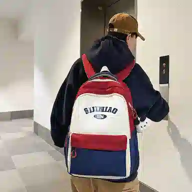 單倉 学院风通勤百搭背包初高中学生大容量轻便耐磨书包 尼龙 双肩包 常规 男女同款情侣款 粉色/蓝色/红蓝色/绿色/卡其色/黑色