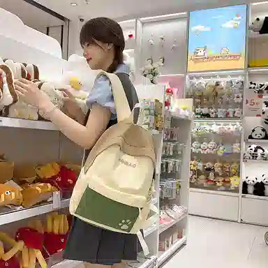 單倉 高颜值时尚撞色设计学院风通勤百搭背包旅行简约初高中学生大容量轻便耐磨书包 尼龙 双肩包 常规 女款 米白色/卡其色/黄色