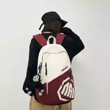 單倉 潮酷休闲大容量美式字母初高中学生短途旅行通勤 尼龙 书包背包双肩包 男女同款情侣款 灰色/卡其色/蓝色/红色