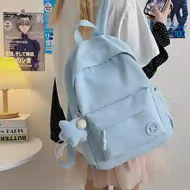 單倉 日系简约百搭大容量纯色小清新 涤纶 双肩包 男女同款情侣款 多色