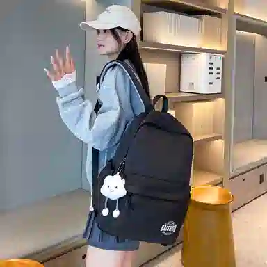 單倉 日系通勤百搭字母设计书包初高中学生大容量通勤百搭书包 尼龙 双肩包 常规 男女同款情侣款 粉色/紫色/黄色/蓝色/卡其色/黑色