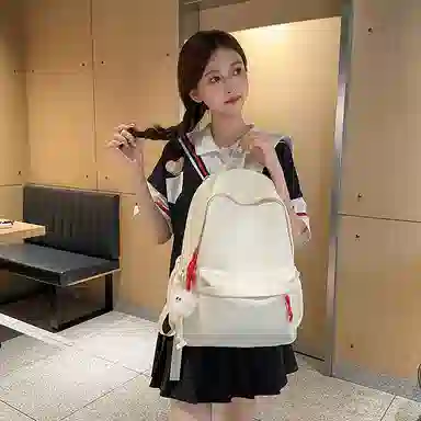單倉 日系简约时尚大容量通勤百搭轻便 尼龙 双肩包 男女同款情侣款 白色/蓝色/红色/黑色