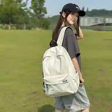 單倉 高颜值字母简约设计学院风通勤百搭背包初高中学生大容量轻便耐磨背包 尼龙 双肩包 常规 男女同款情侣款 白色/卡其色/灰色/黑色
