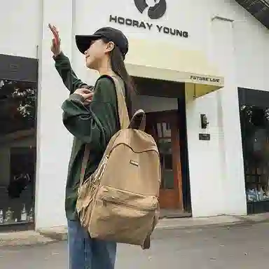 單倉 简约时尚简约设计轻便耐磨学院风背包大容量通勤百搭书包 尼龙 双肩包 常规 男女同款情侣款 米白色/卡其色/绿色/黑色