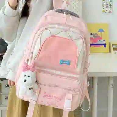 單倉 高颜值大容量可爱撞色短途旅行 复合布 双肩包 女款 黄色/粉色/黑色/蓝色/绿色