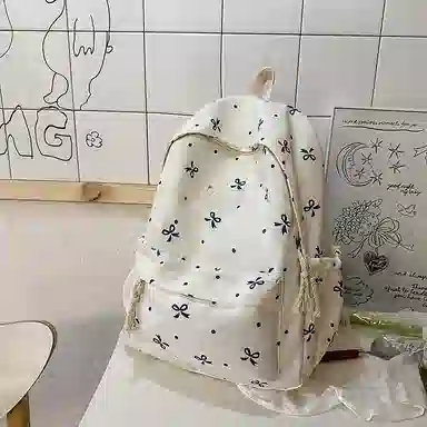 單倉 高颜值小众设计印花背包通勤百搭初高中学生大容量书包 尼龙 双肩包 常规 女款 白红花色/白黑花色/白蓝花色/紫色/黑色