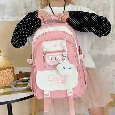 單倉 可爱休闲卡通痛包校园小清新初高中学生大容量书包 尼龙布 背包双肩包 常规 女款 粉色/蓝色/黑色/绿色/黄色