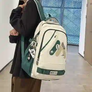 單倉 高颜值美式高街学院风初高中学生时尚潮流 尼龙 书包背包双肩包 常规 男女同款情侣款 多色