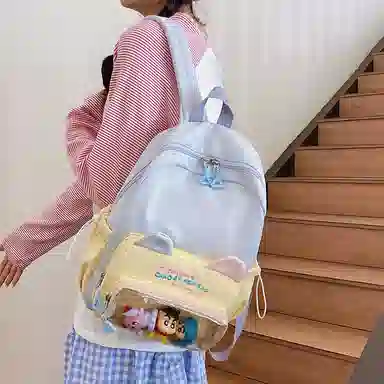 單倉 可爱韩系猫咪耳朵出游森系背包初高中学生大容量轻便耐磨书包黄色/粉色/蓝色/黑色  尼龙 双肩包痛包 常规 女款