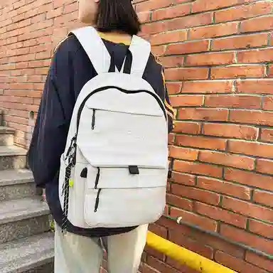 單倉 韩系简约字母印花设计学院风背包初高中学生大容量轻便耐磨书包 尼龙 双肩包 常规 男女同款情侣款 白色/红色/卡其色/绿色/黑色