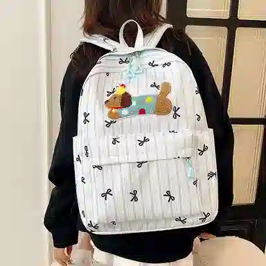 單倉 可爱条纹蝴蝶结腊肠狗小清新设计学院风背包初高中学生大容量轻便耐磨书包 尼龙 双肩包 常规 女款 粉色/蓝色/黑色