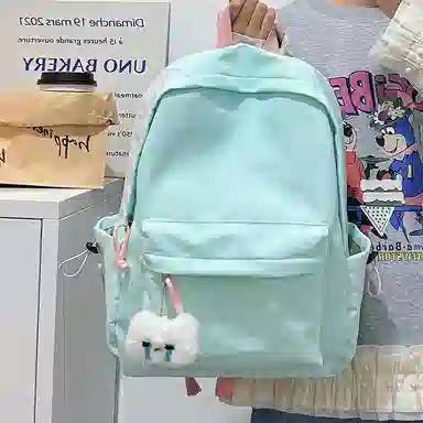 單倉 日韩系小众字母设计通勤百搭背包初高中学生大容量轻便耐磨书包 尼龙 双肩包 常规 男女同款情侣款 粉色/蓝色/绿色/卡其色/黑色