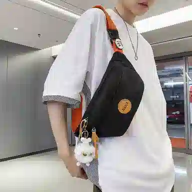 單倉 日系撞色设计大容量通勤百搭 尼龙 胸包 常规 男女同款情侣款 多色