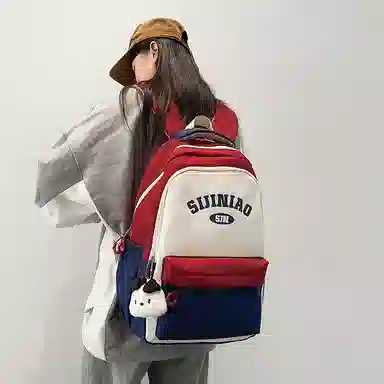 單倉 学院风通勤百搭背包初高中学生大容量轻便耐磨书包 尼龙 双肩包 常规 男女同款情侣款 粉色/蓝色/红蓝色/绿色/卡其色/黑色
